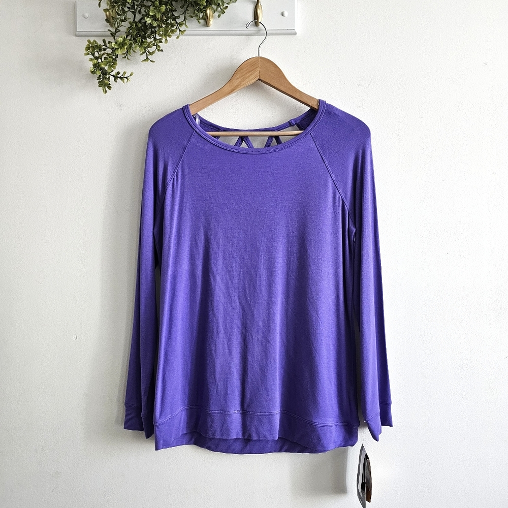🧘♀️ Avia Yoga Long Sleeve Top Purple Strappy Back NWT Size Small